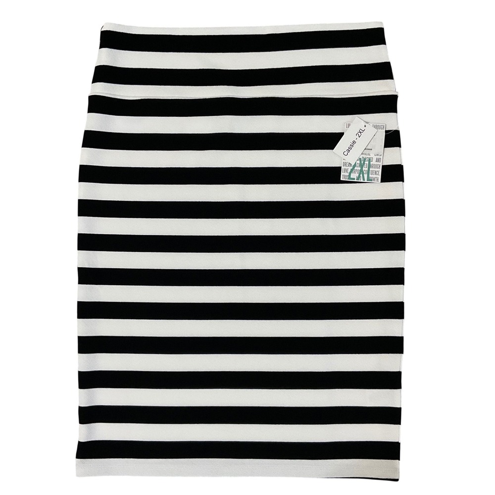 LuLaRoe Cassie Skirt Women 2XL Black White NWT Striped Pencil Knit 16x27.5